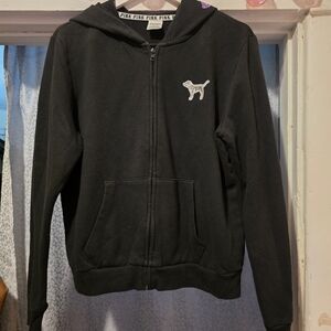 Pink Black Zip-Up Hoodie with Dog Logo